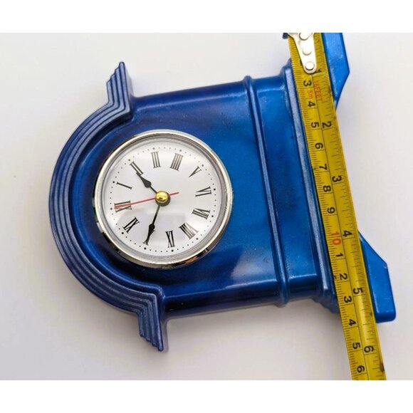 Small Resin Mantel/Desktop Clock Blue with Silver Trim Hand Crafted NEW - Picture 7 of 7